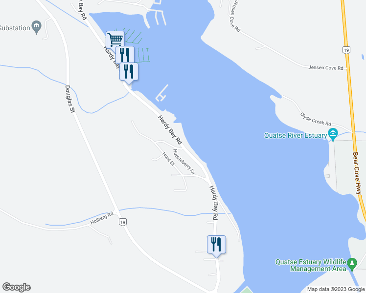 map of restaurants, bars, coffee shops, grocery stores, and more near 6275 Hardy Bay Road in Port Hardy