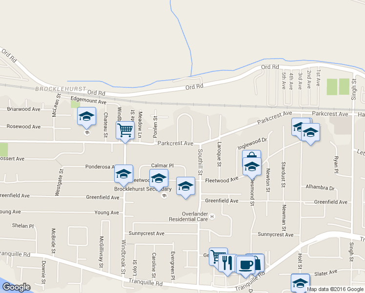 map of restaurants, bars, coffee shops, grocery stores, and more near 1937 Parkcrest Avenue in Kamloops