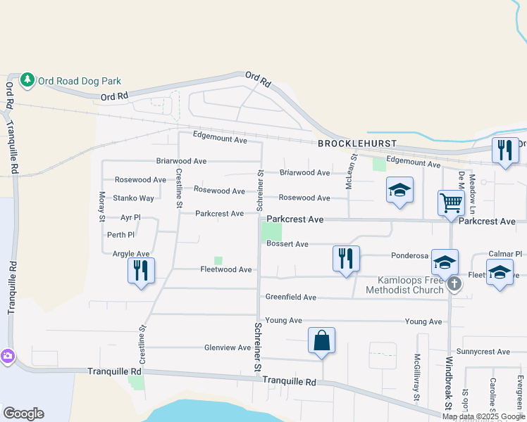 map of restaurants, bars, coffee shops, grocery stores, and more near 2393 Parkcrest Avenue in Kamloops