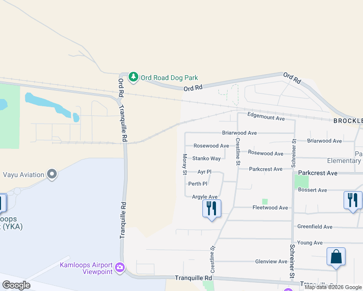 map of restaurants, bars, coffee shops, grocery stores, and more near 1154 Moray Street in Kamloops