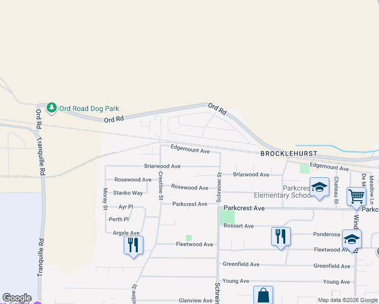 map of restaurants, bars, coffee shops, grocery stores, and more near 2491 Edgemount Avenue in Kamloops