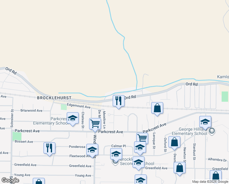 map of restaurants, bars, coffee shops, grocery stores, and more near 1308-1840 Ord Road in Kamloops