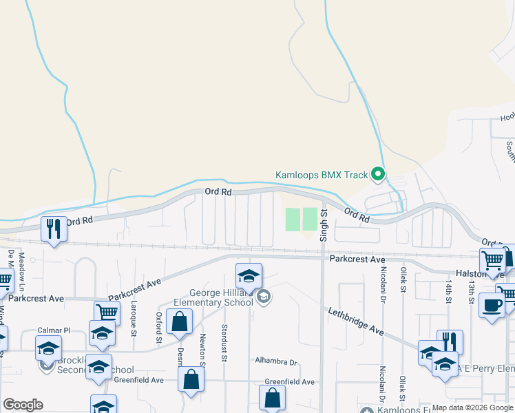 map of restaurants, bars, coffee shops, grocery stores, and more near 1509-1515 Ord Road in Kamloops