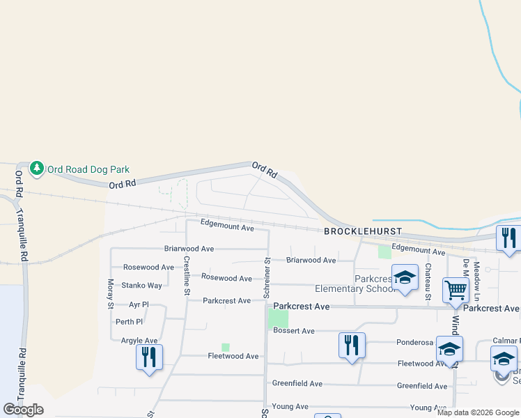 map of restaurants, bars, coffee shops, grocery stores, and more near 2401 Ord Road in Kamloops