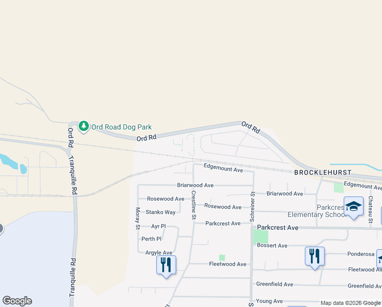 map of restaurants, bars, coffee shops, grocery stores, and more near 2592 Crestline Street in Kamloops