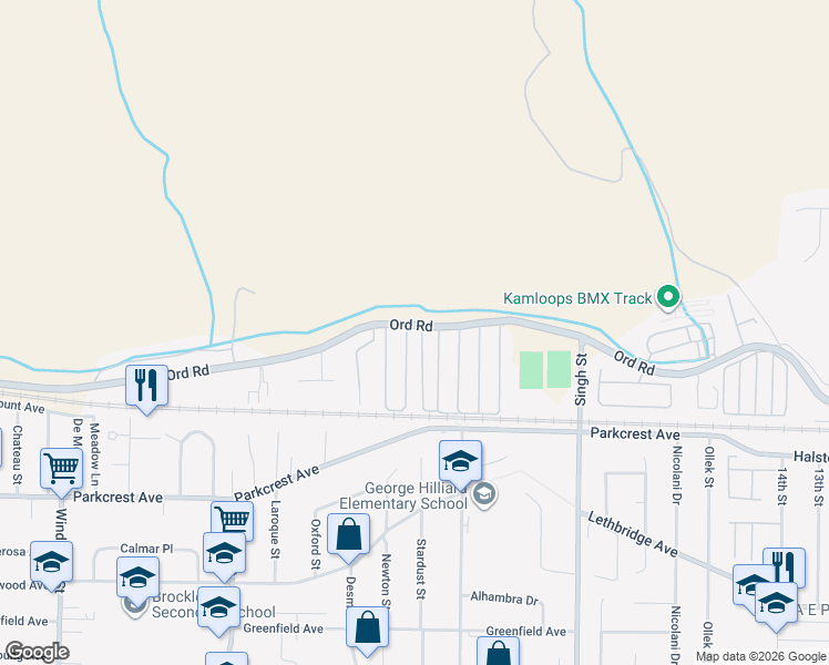 map of restaurants, bars, coffee shops, grocery stores, and more near 1523-1527 Ord Road in Kamloops