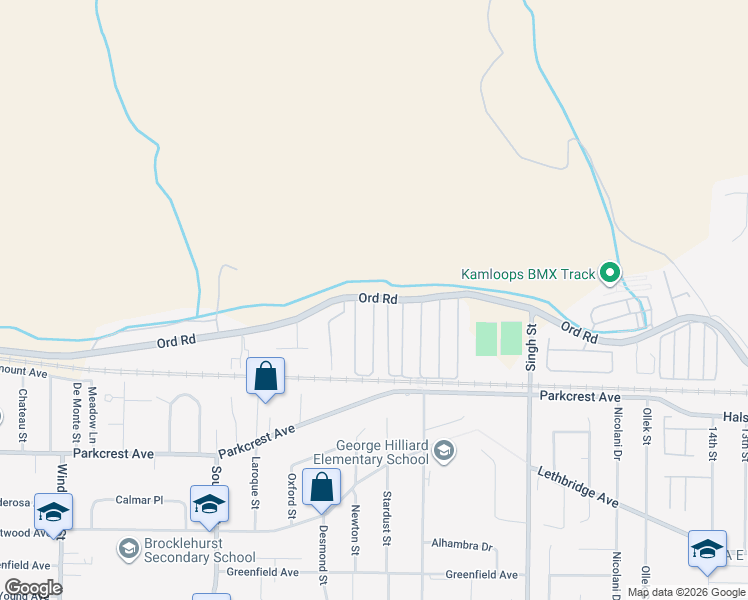 map of restaurants, bars, coffee shops, grocery stores, and more near 1755 Ord Road in Kamloops