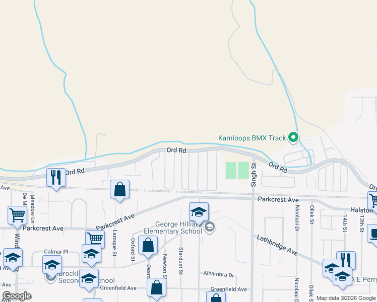 map of restaurants, bars, coffee shops, grocery stores, and more near 1523 Ord Road in Kamloops