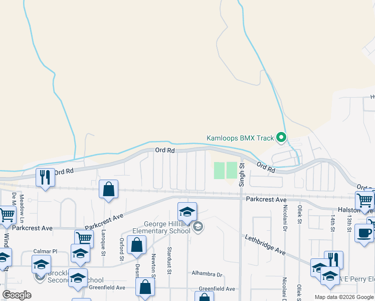 map of restaurants, bars, coffee shops, grocery stores, and more near 1515 Ord Road in Kamloops