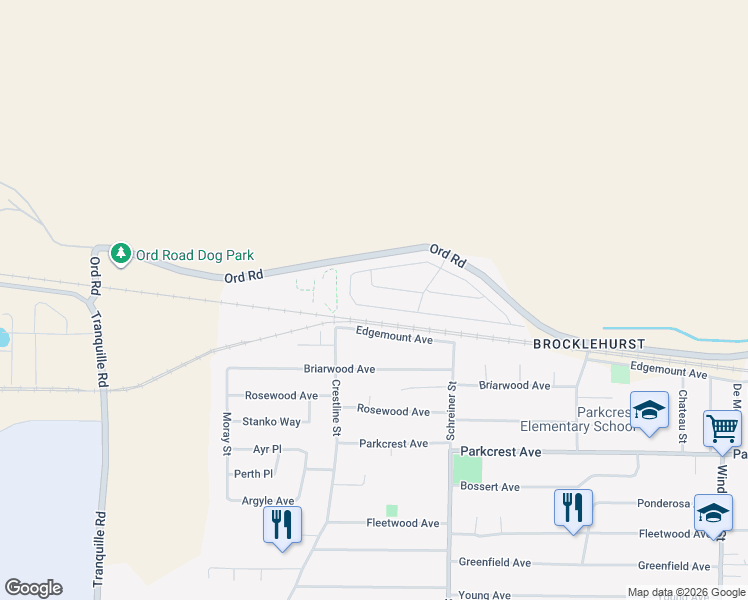 map of restaurants, bars, coffee shops, grocery stores, and more near 2491 Edgemount Avenue in Kamloops