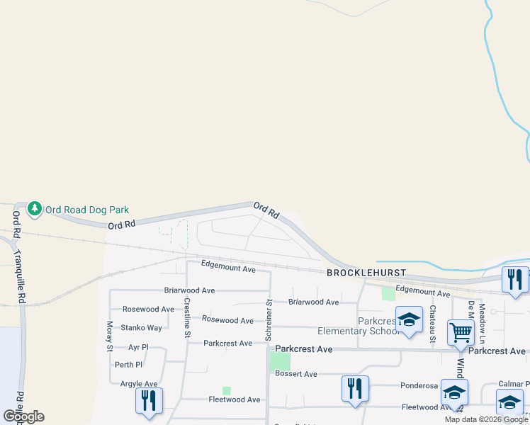 map of restaurants, bars, coffee shops, grocery stores, and more near 2401 Ord Road in Kamloops