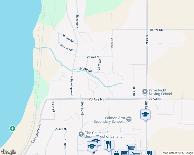 map of restaurants, bars, coffee shops, grocery stores, and more near Cress Creek Trail in Salmon Arm