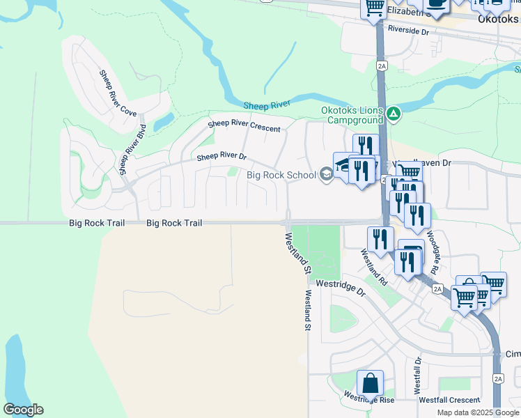map of restaurants, bars, coffee shops, grocery stores, and more near 337 Sheep River Place in Okotoks