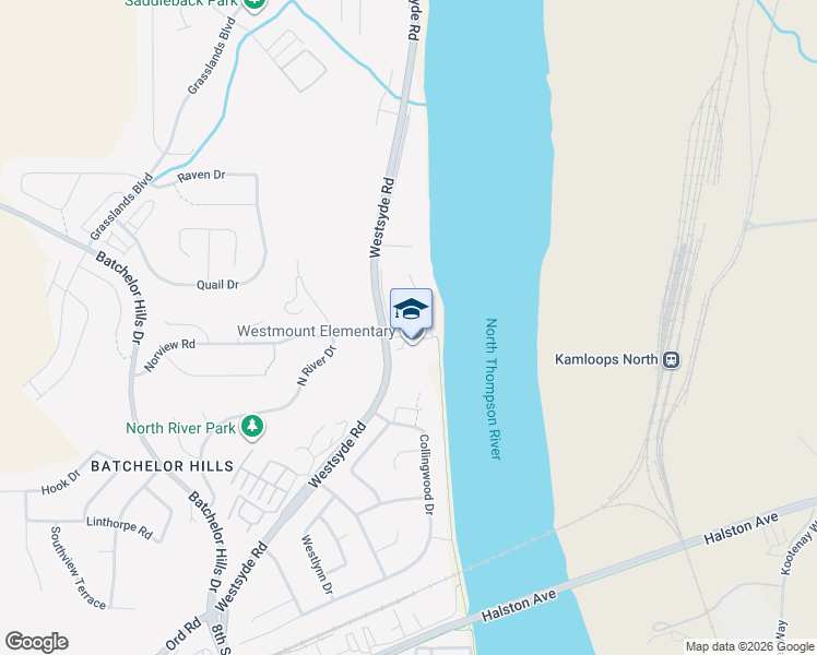 map of restaurants, bars, coffee shops, grocery stores, and more near 1864 Dickenson Road in Kamloops
