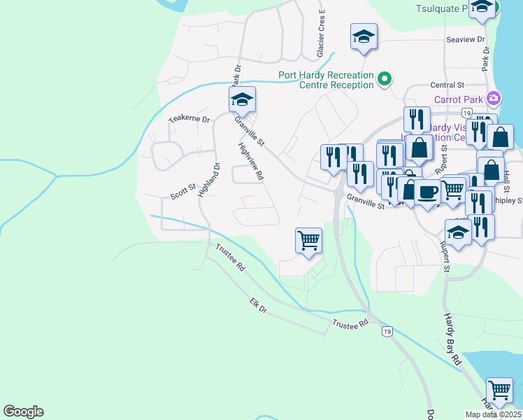 map of restaurants, bars, coffee shops, grocery stores, and more near 7100 Highview Road in Port Hardy