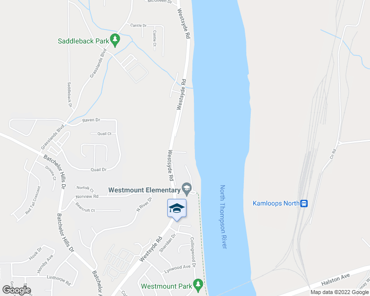 map of restaurants, bars, coffee shops, grocery stores, and more near 730 Yates Road in Kamloops