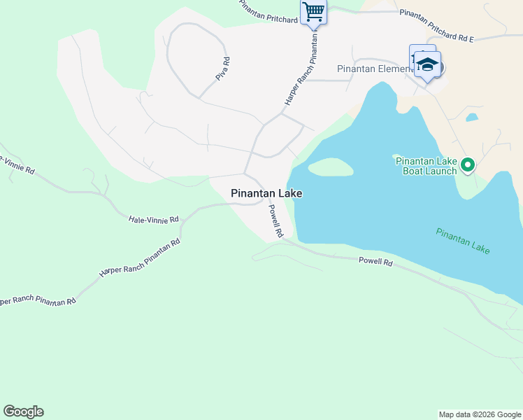 map of restaurants, bars, coffee shops, grocery stores, and more near 3024 Powell Road in Pinantan Lake