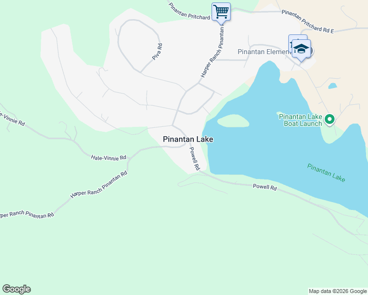 map of restaurants, bars, coffee shops, grocery stores, and more near 3024 Powell Road in Pinantan Lake