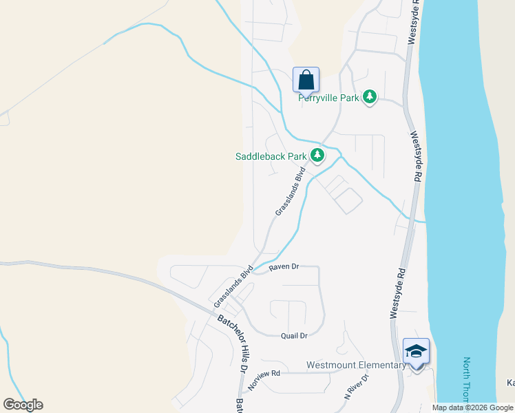map of restaurants, bars, coffee shops, grocery stores, and more near 2028 Saddleback Drive in Kamloops