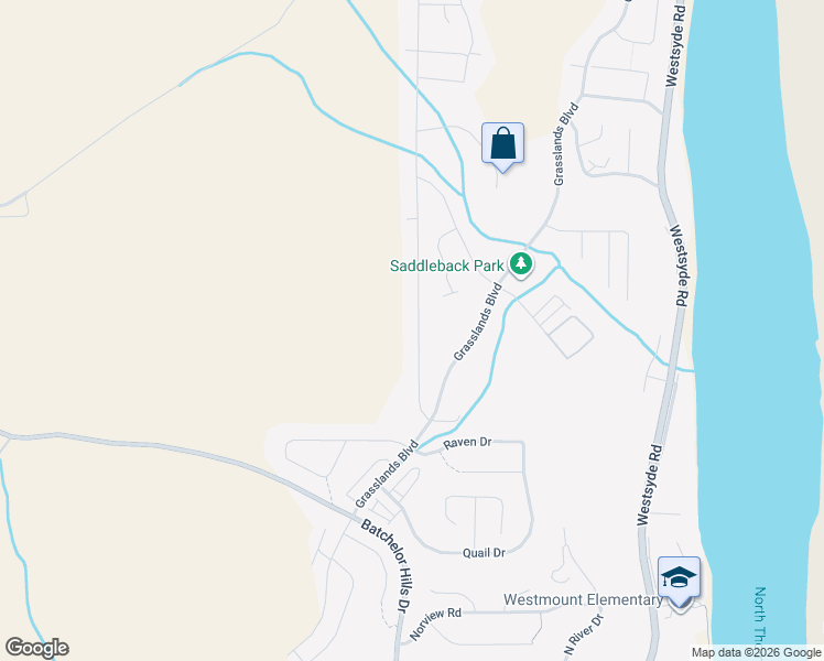 map of restaurants, bars, coffee shops, grocery stores, and more near 2033 Saddleback Drive in Kamloops