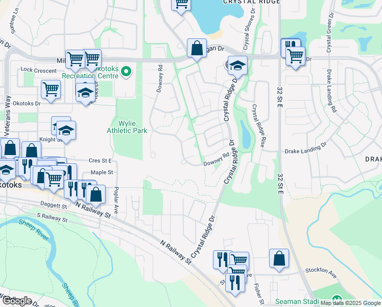 map of restaurants, bars, coffee shops, grocery stores, and more near 37 Skotoko Place in Okotoks