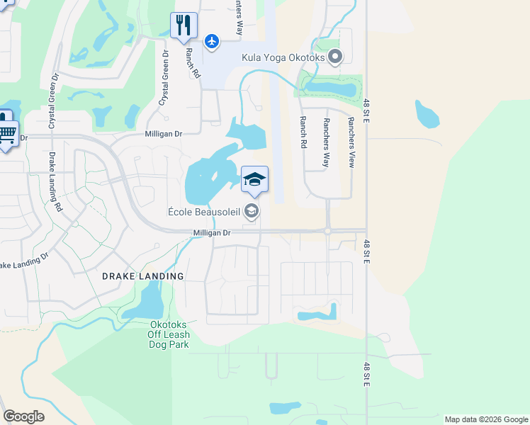 map of restaurants, bars, coffee shops, grocery stores, and more near 18 Ranchers Meadows in Okotoks