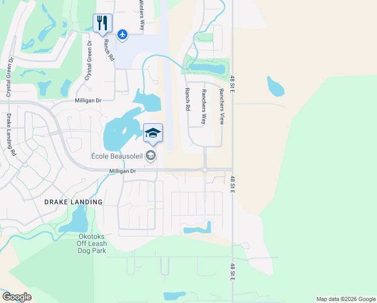 map of restaurants, bars, coffee shops, grocery stores, and more near in Okotoks