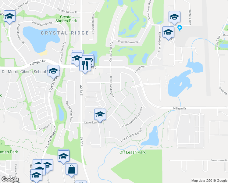 map of restaurants, bars, coffee shops, grocery stores, and more near 30 Drake Landing Road in Okotoks