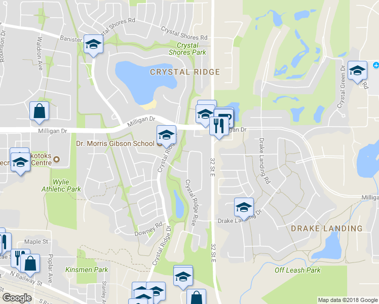 map of restaurants, bars, coffee shops, grocery stores, and more near 92 Crystal Ridge Close in Okotoks