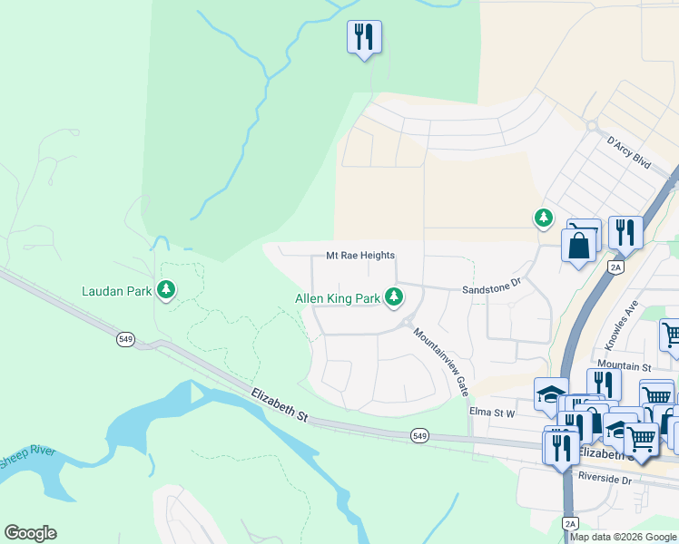 map of restaurants, bars, coffee shops, grocery stores, and more near 90 Mount Rae Heights in Okotoks