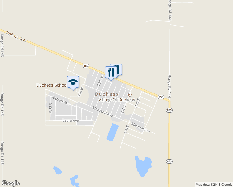 map of restaurants, bars, coffee shops, grocery stores, and more near 122 1 Street East in Duchess