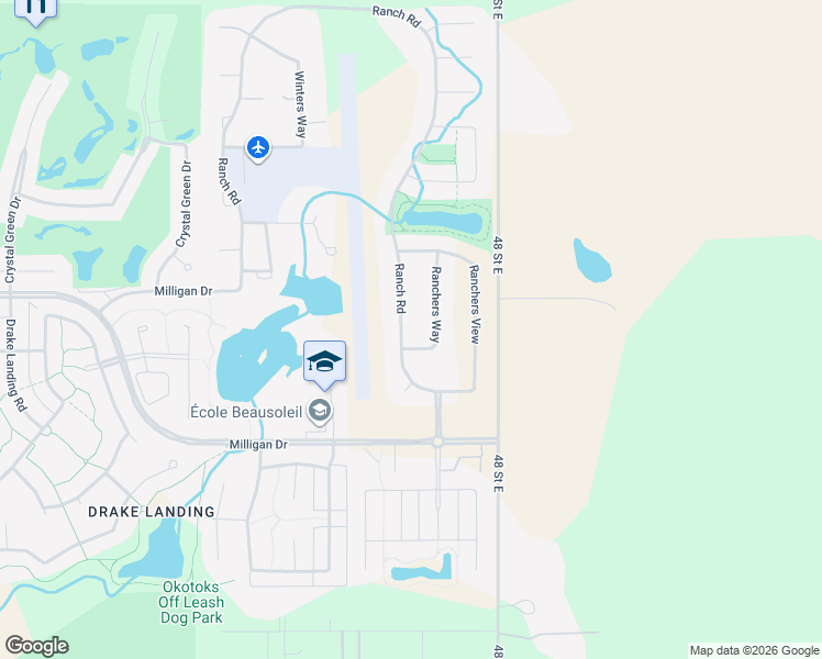 map of restaurants, bars, coffee shops, grocery stores, and more near 187 Ranch Road in Okotoks