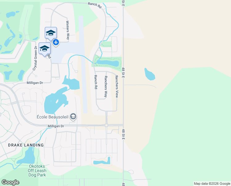 map of restaurants, bars, coffee shops, grocery stores, and more near 354002 48 Street East in Okotoks