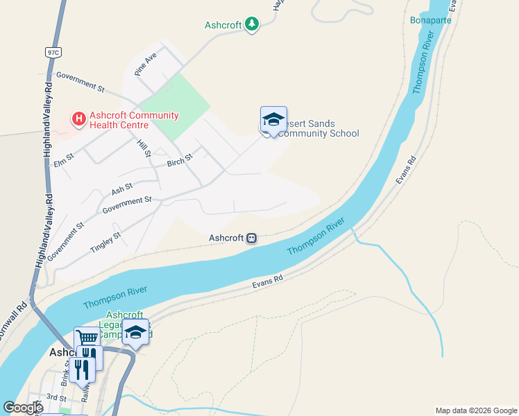 map of restaurants, bars, coffee shops, grocery stores, and more near in Ashcroft