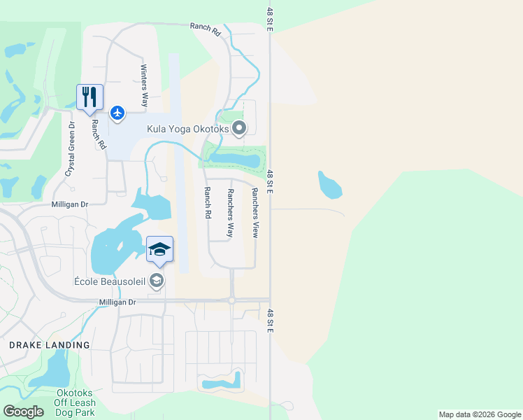 map of restaurants, bars, coffee shops, grocery stores, and more near 354002 48 Street East in Okotoks