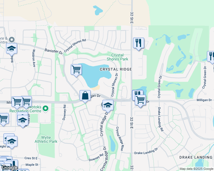 map of restaurants, bars, coffee shops, grocery stores, and more near 6 Crystal Shores Point in Okotoks
