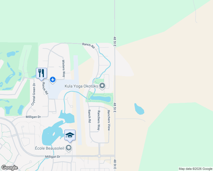 map of restaurants, bars, coffee shops, grocery stores, and more near 23 Ranchers Crescent in Okotoks