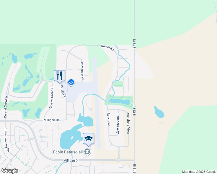 map of restaurants, bars, coffee shops, grocery stores, and more near 118 Ranch Road in Okotoks
