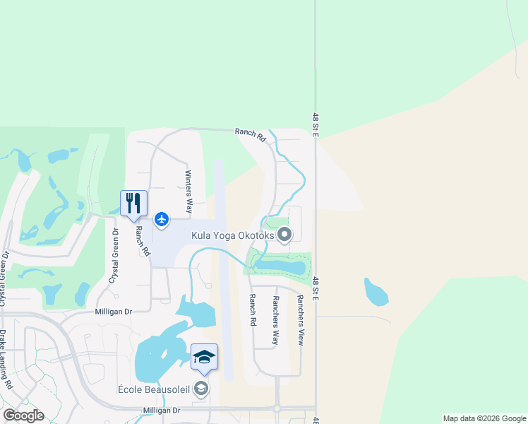 map of restaurants, bars, coffee shops, grocery stores, and more near 118 Ranch Road in Okotoks