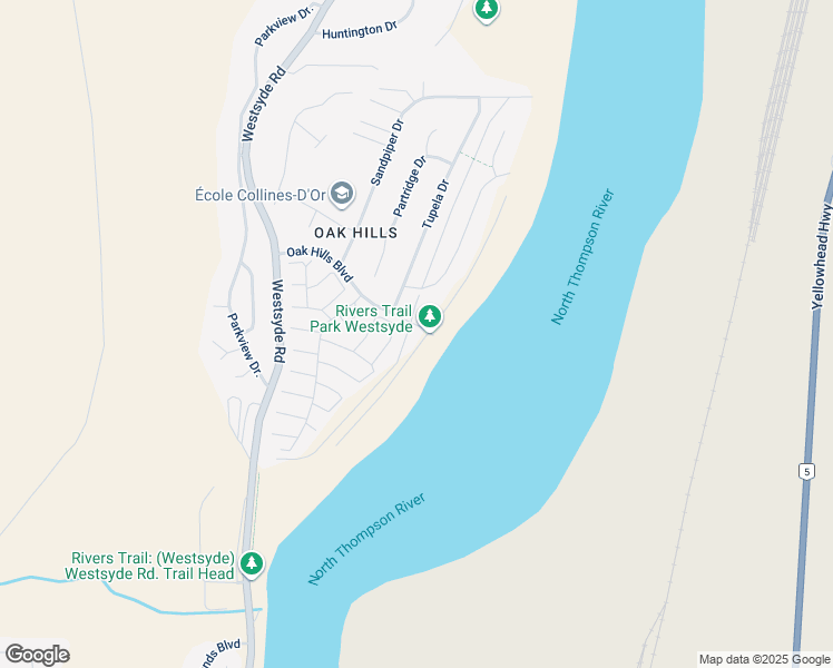 map of restaurants, bars, coffee shops, grocery stores, and more near 2525 Oak Hills Boulevard in Kamloops