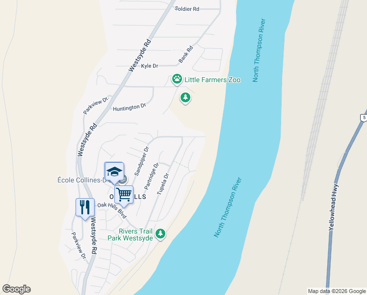map of restaurants, bars, coffee shops, grocery stores, and more near 2595 Tupela Drive in Kamloops