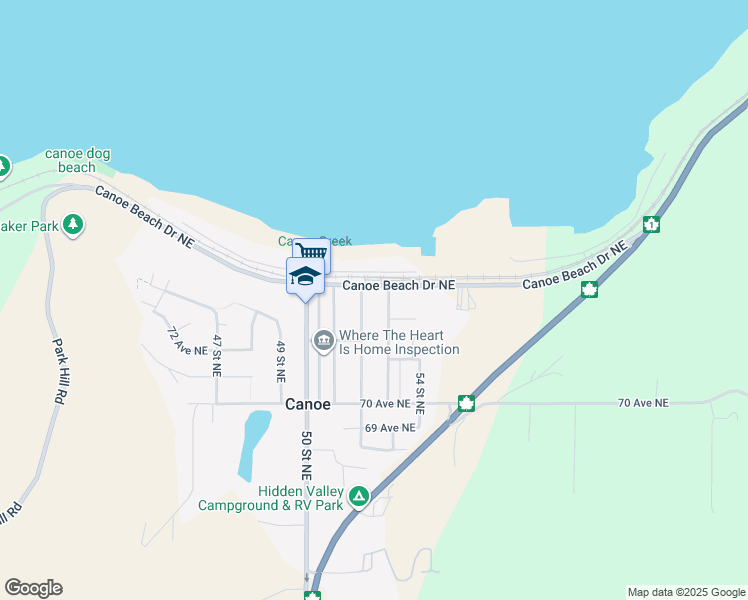 map of restaurants, bars, coffee shops, grocery stores, and more near 7370 52 Street Northeast in Canoe