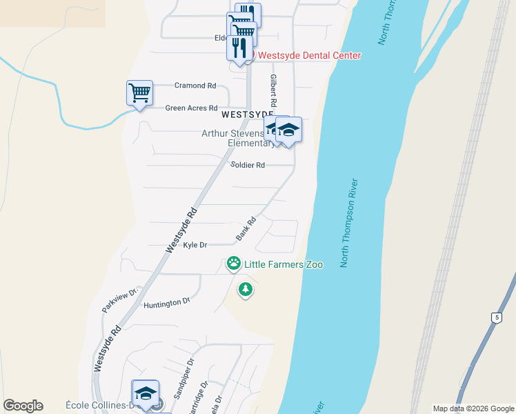 map of restaurants, bars, coffee shops, grocery stores, and more near 2810 Bank Road in Kamloops