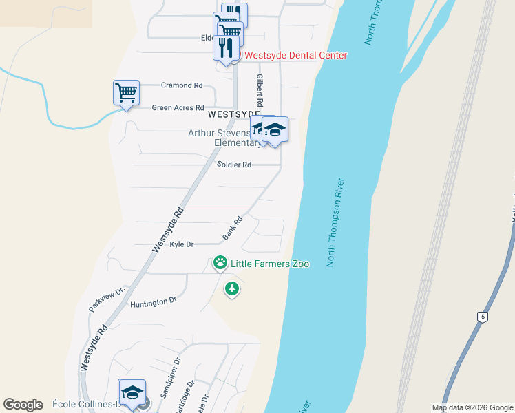 map of restaurants, bars, coffee shops, grocery stores, and more near 2810 Bank Road in Kamloops
