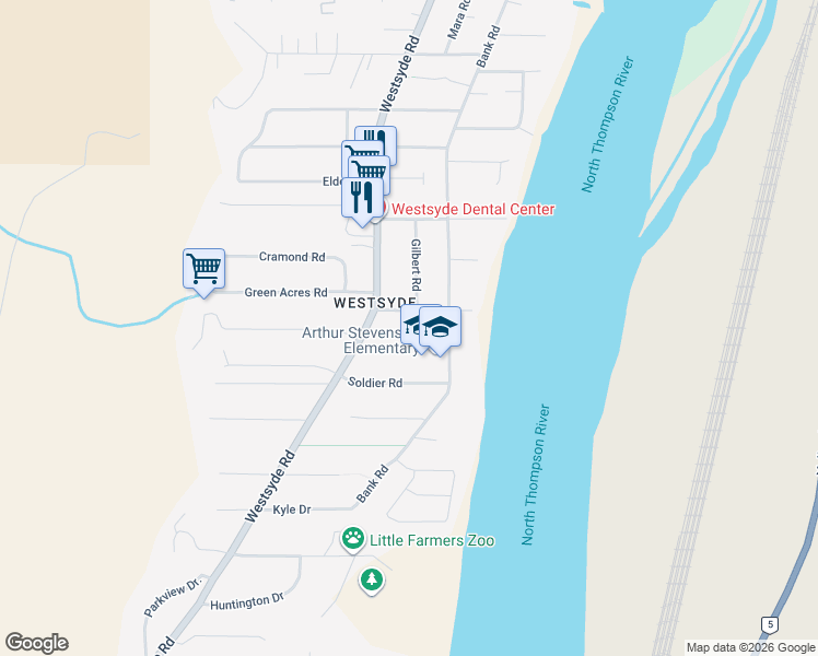 map of restaurants, bars, coffee shops, grocery stores, and more near 2920 Gilbert Road in Kamloops