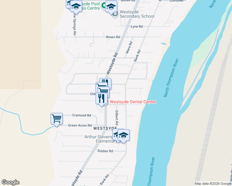 map of restaurants, bars, coffee shops, grocery stores, and more near 740 Garnet Road in Kamloops