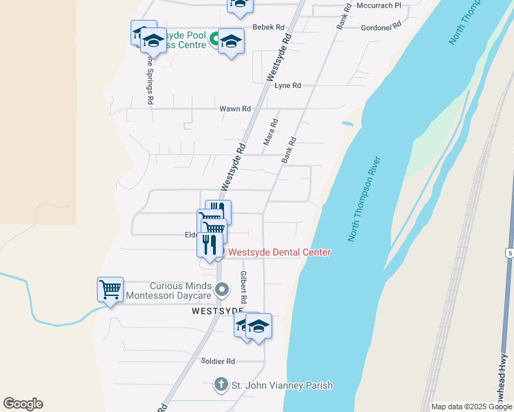 map of restaurants, bars, coffee shops, grocery stores, and more near 710 Bissette Road in Kamloops