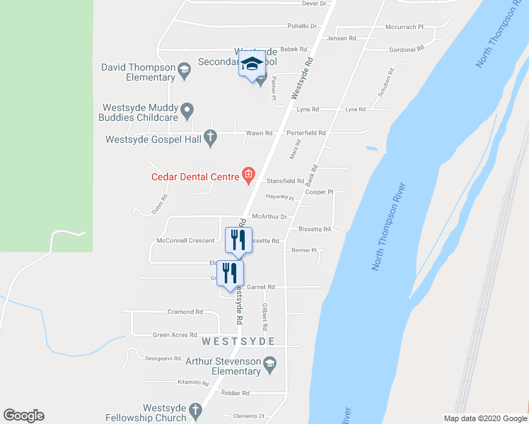 map of restaurants, bars, coffee shops, grocery stores, and more near 766 McArthur Drive in Kamloops
