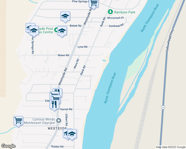 map of restaurants, bars, coffee shops, grocery stores, and more near 620 Cooper Place in Kamloops