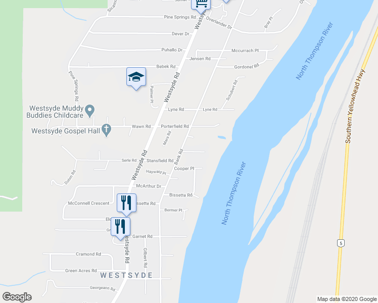 map of restaurants, bars, coffee shops, grocery stores, and more near 642 Stansfield Road in Kamloops